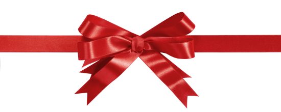 Red gift ribbon bow straight horizontal isolated on white.